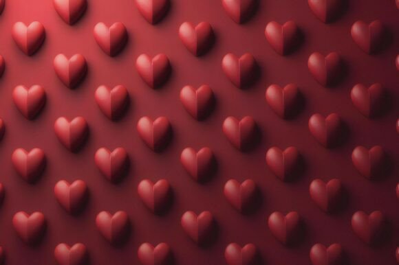 3D Red Hearts on Red Background