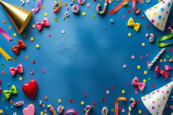 A Blue Background with Confetti