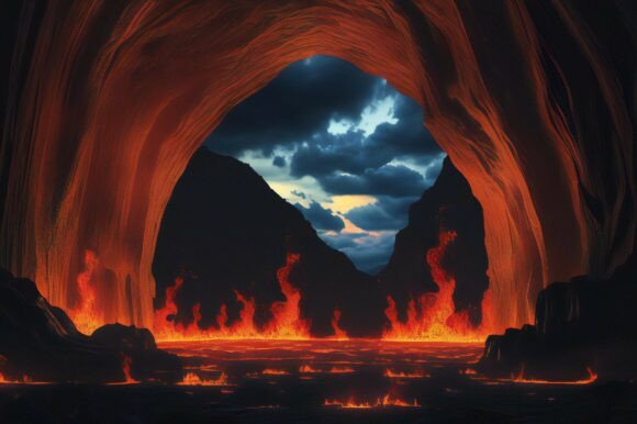 A Cave with Lava Coming out of It: A Versatile and Impactful Background Image