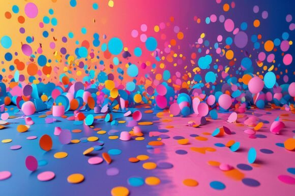 A Colorful Confetti Falling on a Surface