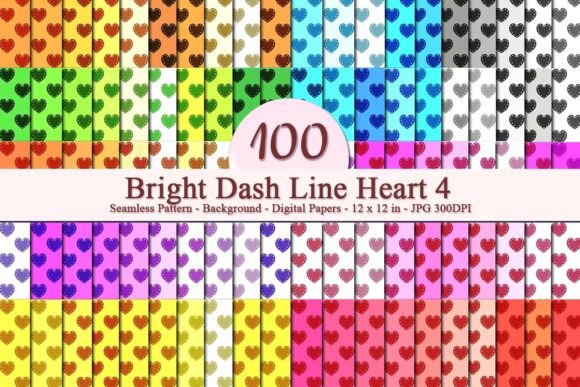 Bright Dash Line Heart 4 Pattern for Creative and Business Use