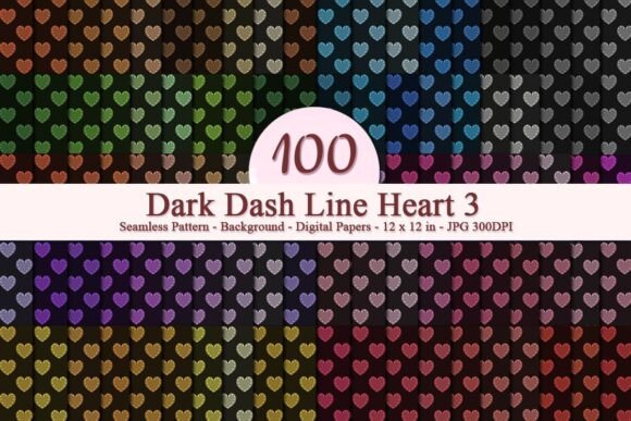 Dark Dash Line Heart 3 Seamless Pattern