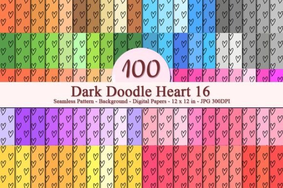 Dark Doodle Heart 16 Seamless Pattern: A Versatile Digital Design for Modern Creatives
