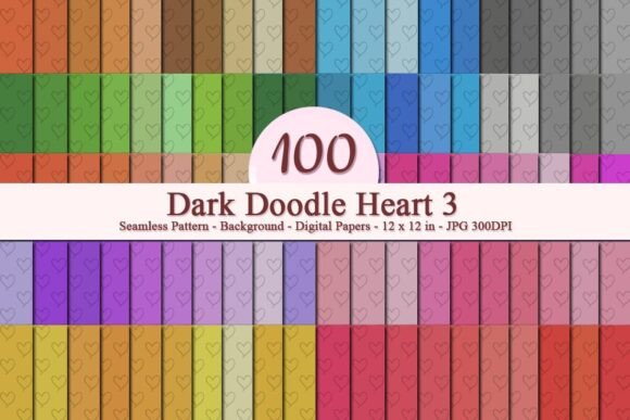 Dark Doodle Heart 3 Seamless Pattern