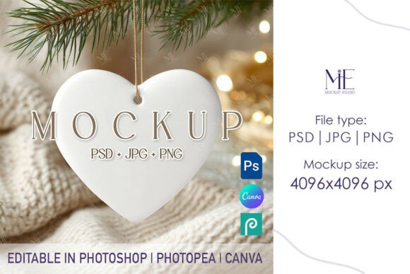 Heart Ceramic Ornament Mockup Christmas