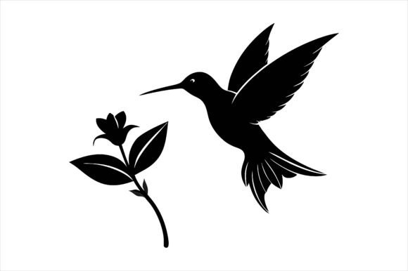 Hummingbird and Flower Silhouette Icon