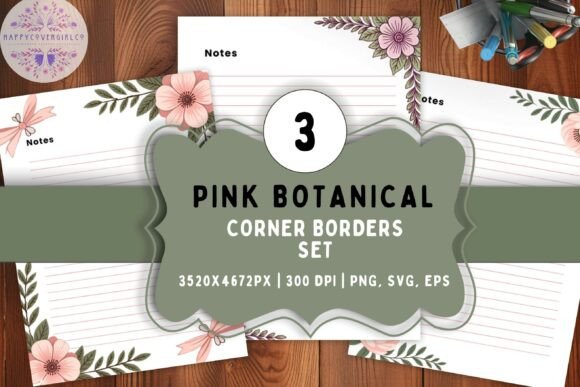 Pink Botanical Corner Borders Set 3