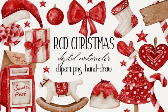 Red Christmas Watercolor Clipart PNG